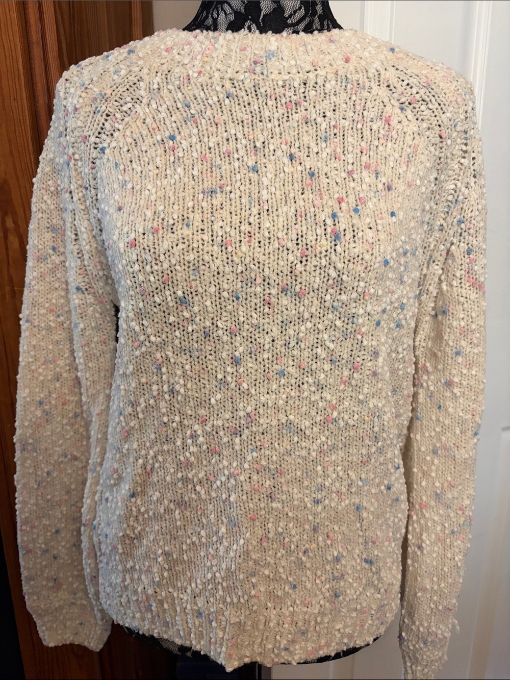 Francesca's Cream Speckled Crewneck Sweater with Pastel Dots